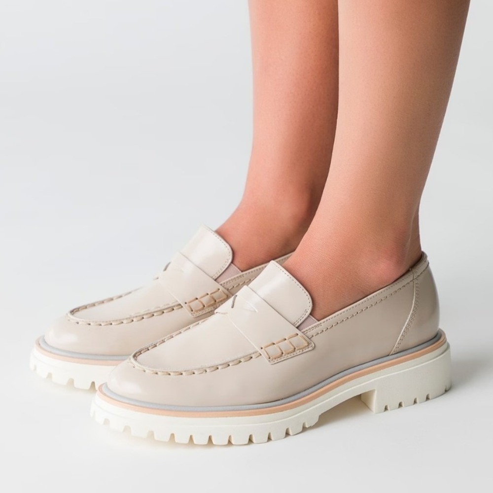 Paul Green Lillian Penny Leather Biscuit Brushed Almond Toe Loafers - Size 7.5